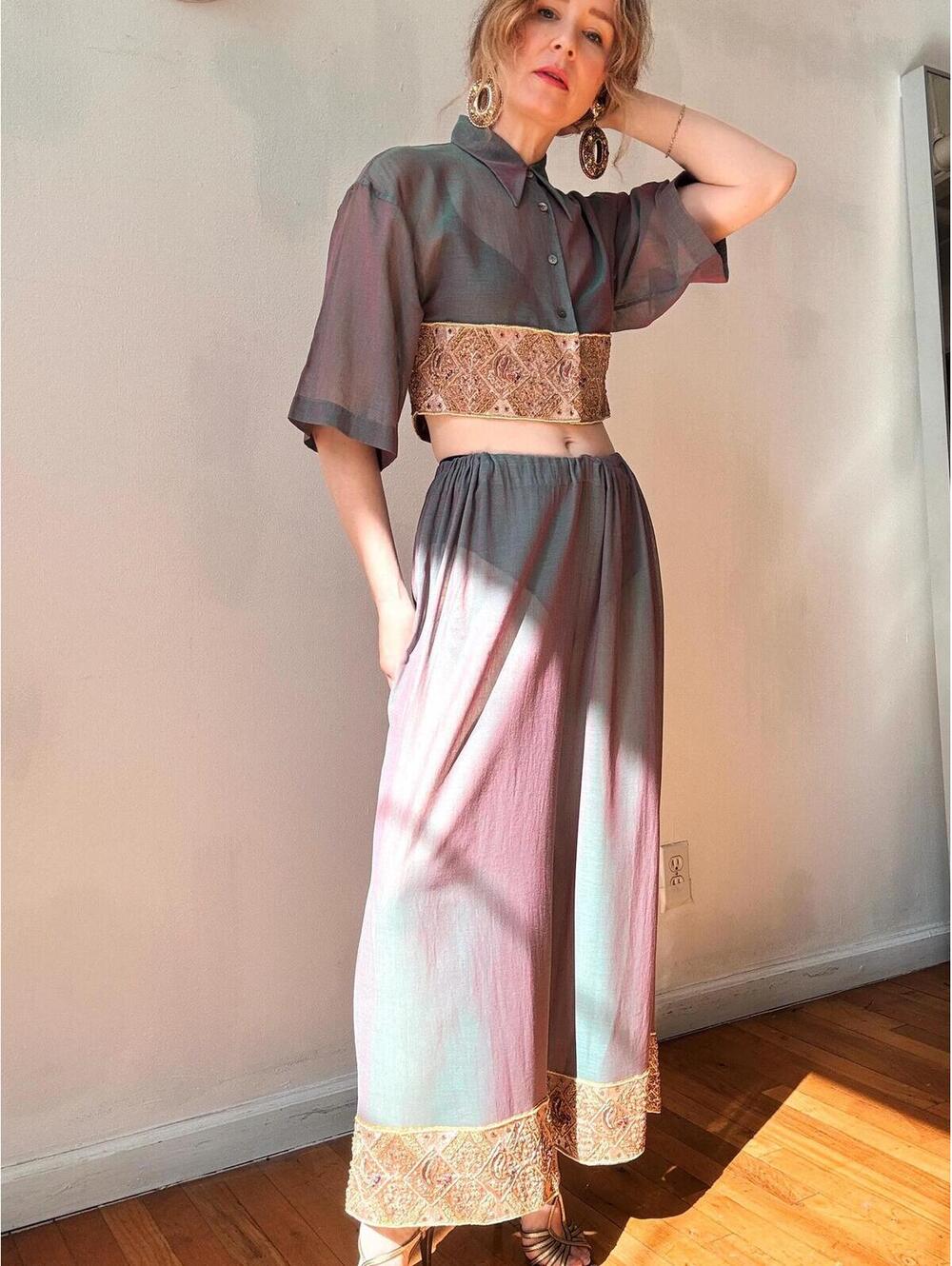 Vintage S/S 1990 Romeo Gigli Iridescent Semi Sheer Embellished Ensemble